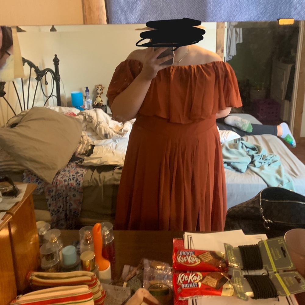 Rust Orange Off The Shoulder Bridesmaid Dress
